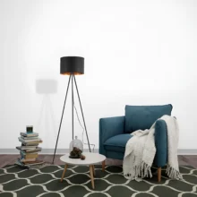 Podna lampa tronožni tekstilni abažur Crna grlo E27
