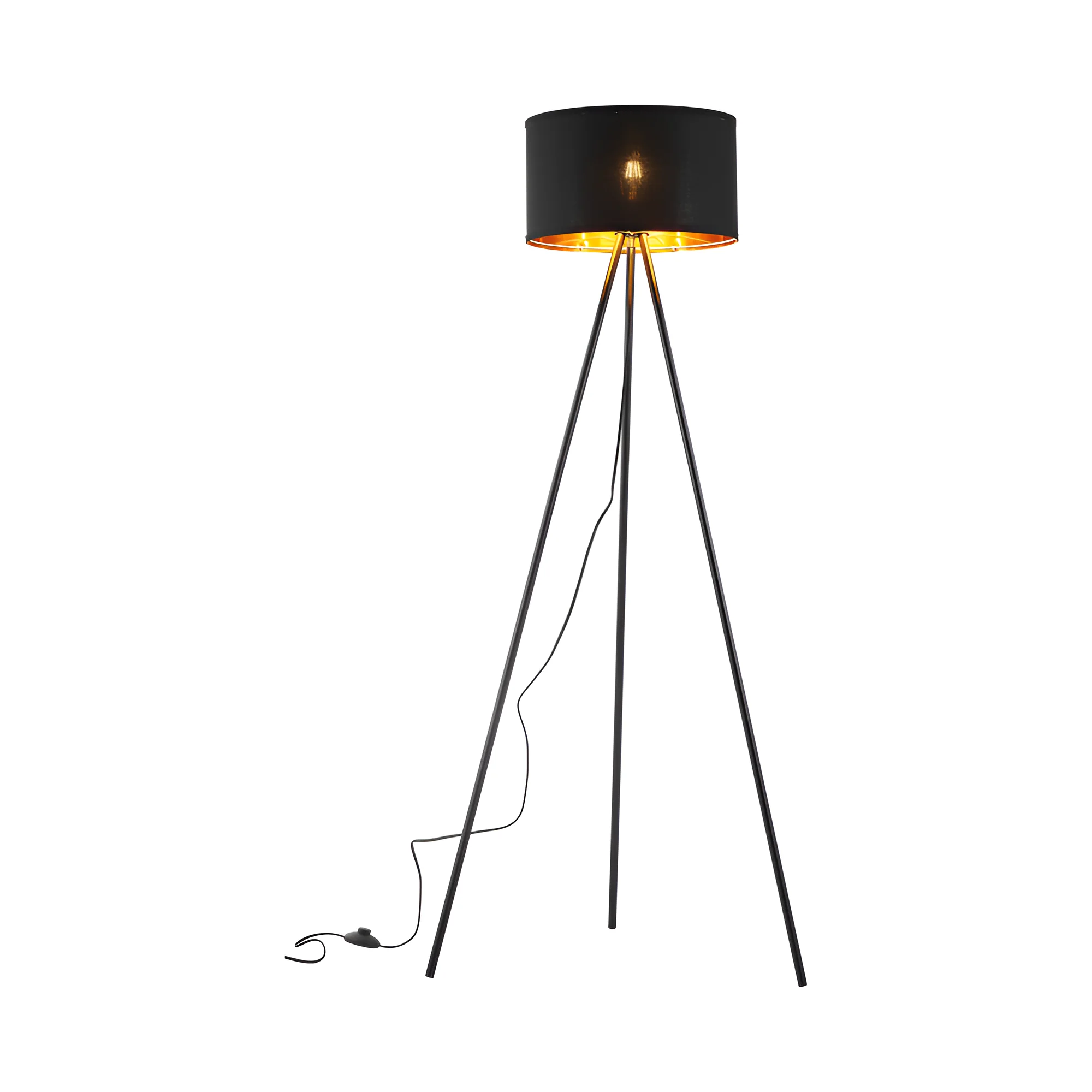 Podna lampa tronožni tekstilni abažur Crna grlo E27 - Slika 3
