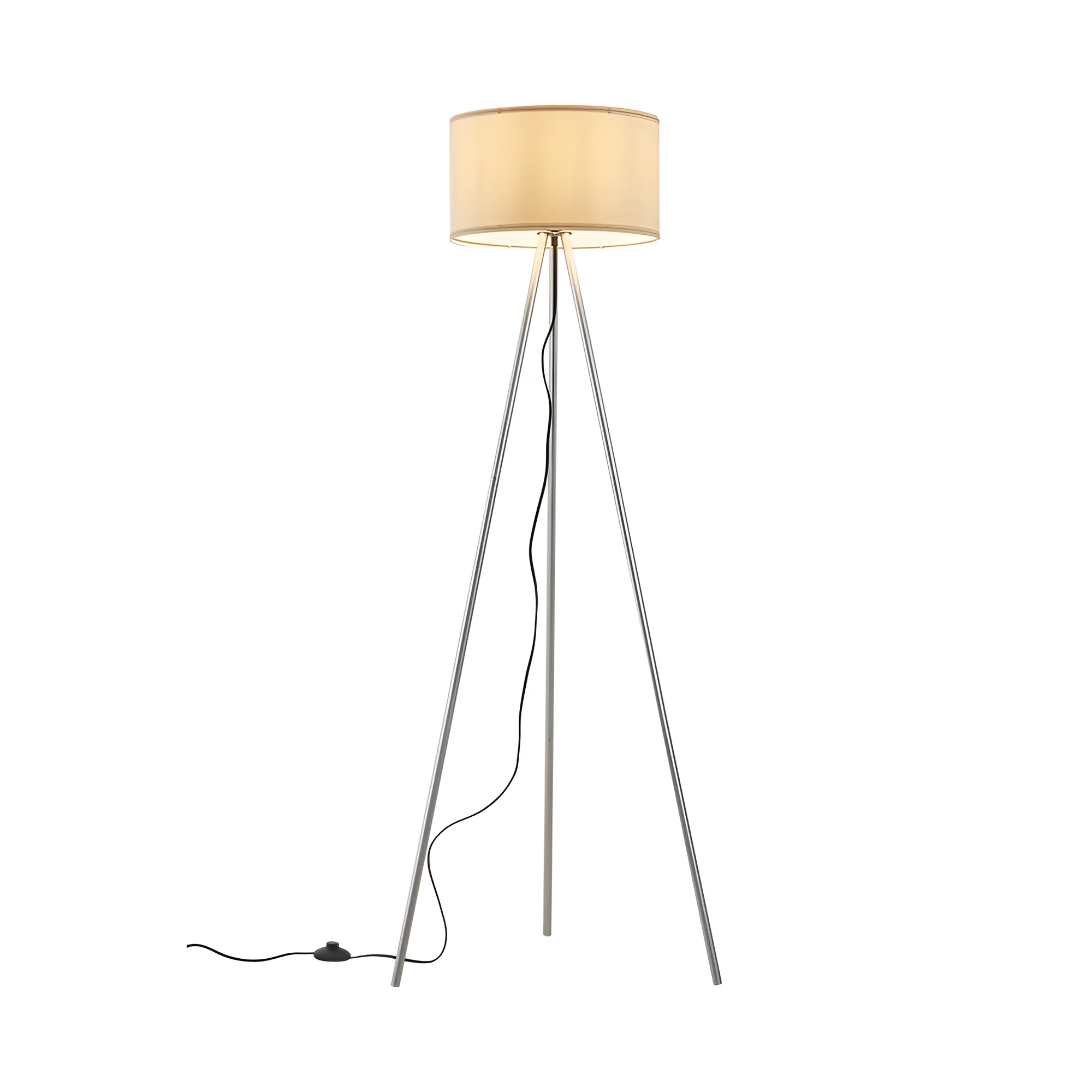 Podna lampa tronožni tekstilni abažur Siva grlo E27 - Slika 3